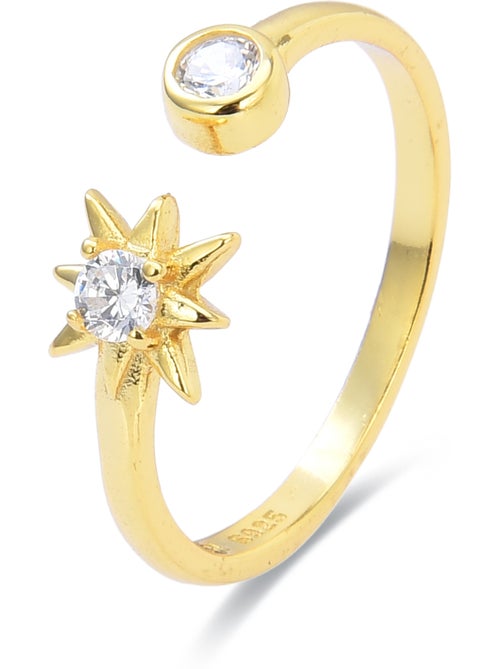 Bague Luxenter Lialt en argent 925 et zircon avec plaquée or jaune 18k Taille réglable - Kiabi
