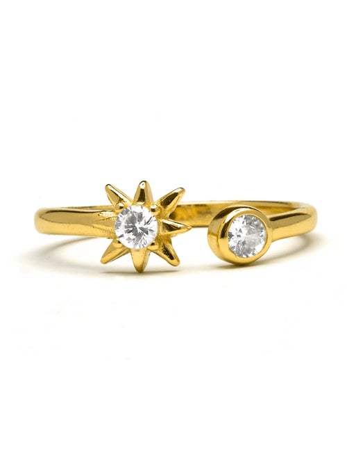 Bague Luxenter Lialt en argent 925 et zircon avec plaquée or jaune 18k Taille réglable - Kiabi