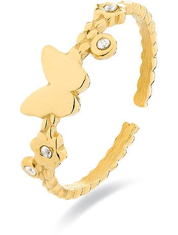Bague Luxenter Moki et plaqué or 18k avec zircon brillant. Taille réglable