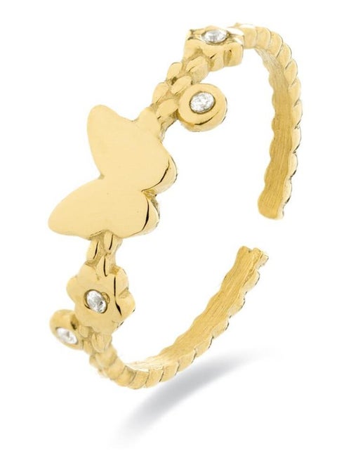 Bague Luxenter Moki plaqué or jaune 18 carats avec zircon brillant. - Kiabi