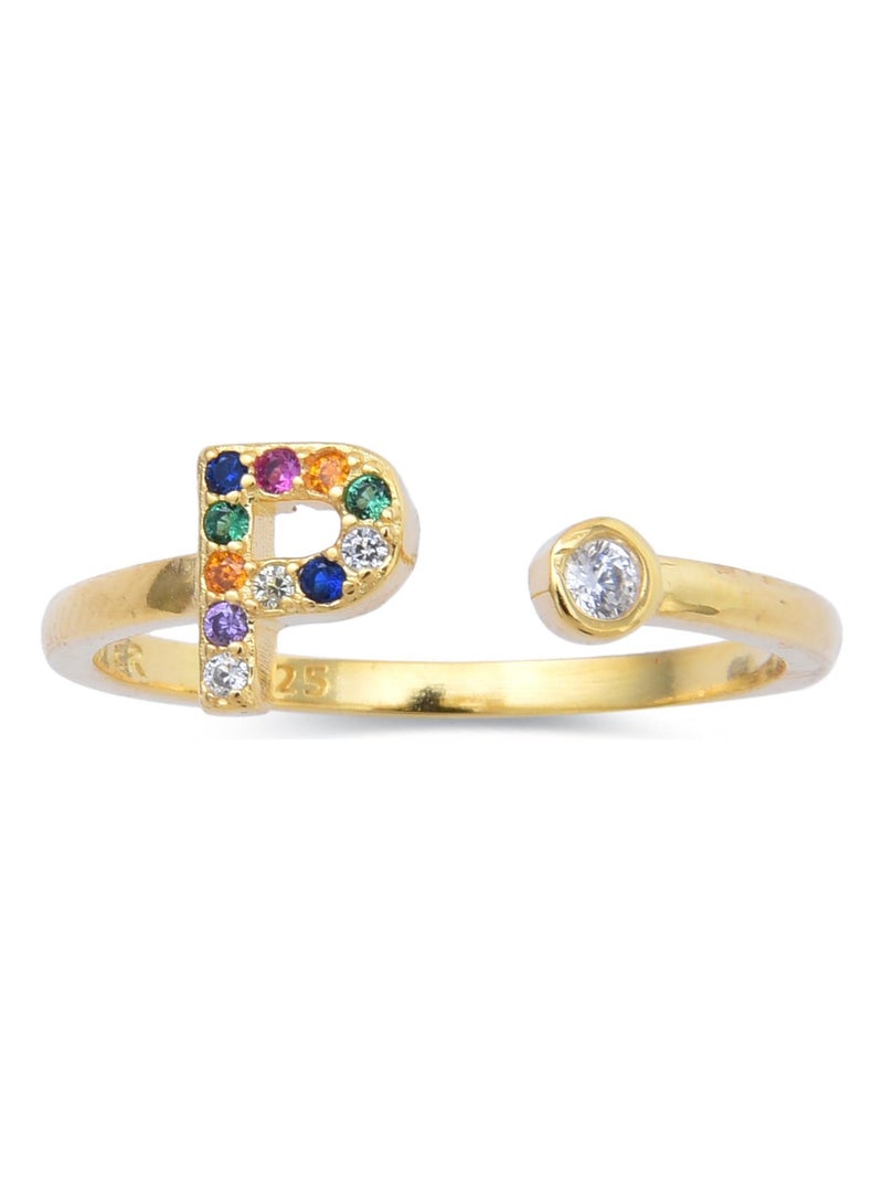 Bague Luxenter P en argent 925 et zircon multicolore en or jaune 18 carats Multicolore - Kiabi