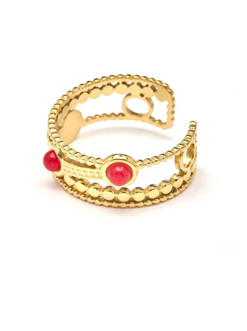 Bague Luxenter plaqué or jaune 18 carats et cristal rouge - Fatin - Kiabi
