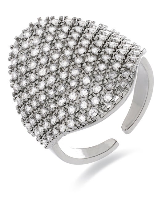 Bague rhodiée avec zircon brillant - Idoi Taille réglable - Kiabi