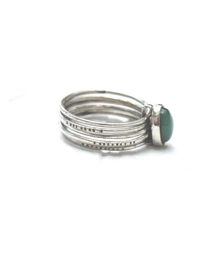 Bague semainier touareg ciselée et cabochon cornaline verte Argenté - Kiabi