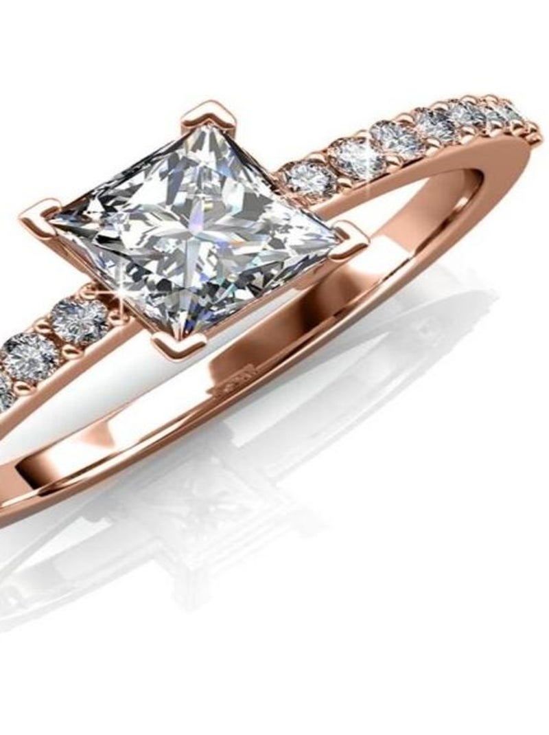 Bague Simple Square - Or Rosé et Cristal Transparent - Kiabi