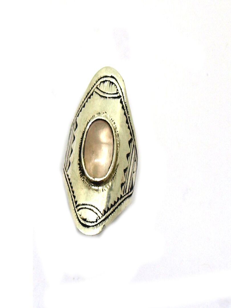 Bracelet Vintage En Métal Avec Agate Navette - Bijou De Collection - Très Bon état