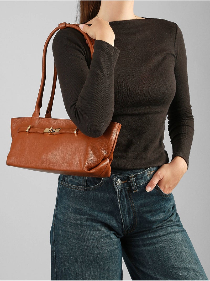 Baguette caviar cuir milano cuir de vachette Marron tabac - Kiabi