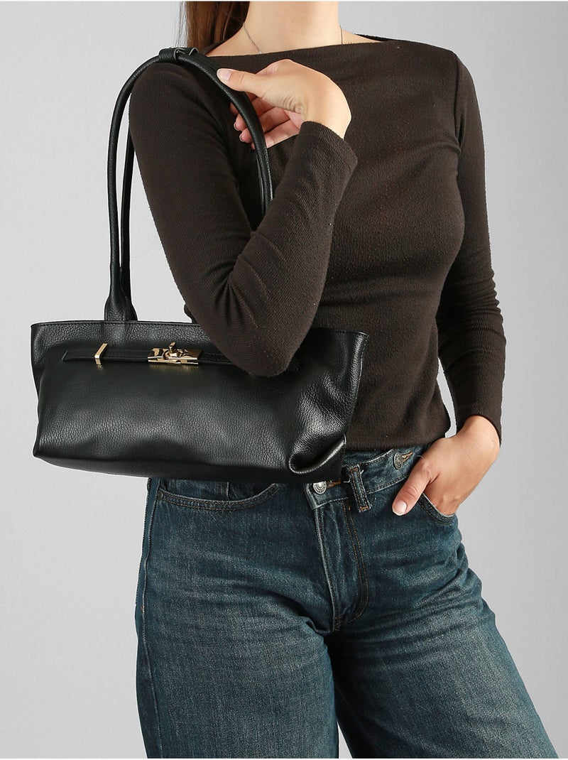 Baguette caviar cuir milano cuir de vachette Noir Noir - Kiabi