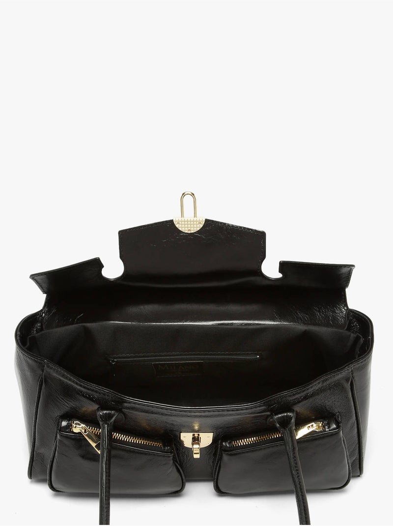 Baguette shiny sauvage cuir milano cuir de vachette Noir Noir - Kiabi