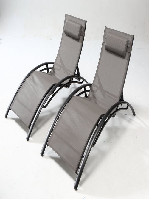BAHIA - Lot de 2 transats ajustable gris et noir en aluminium - Kiabi