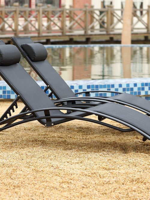 BAHIA - Lot de 2 transats ajustables noir en aluminium - Kiabi