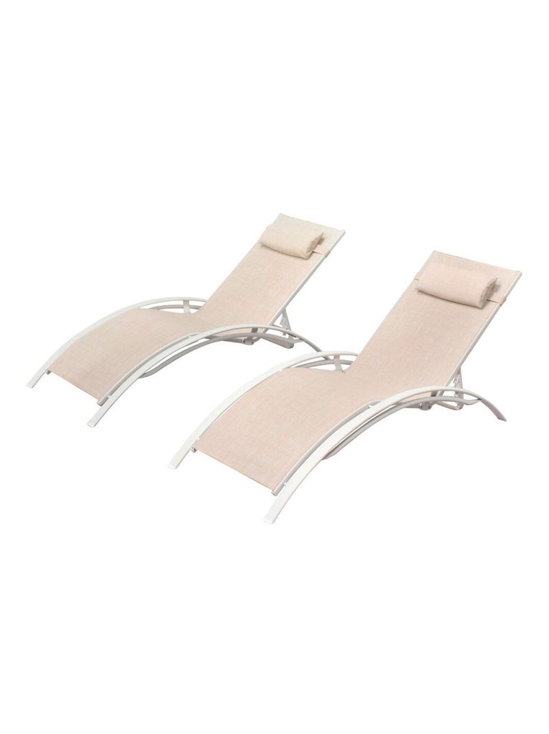 Bahia Ecru/Blanc x2 : lot de 2 transats empilables et ajustables en aluminium et toile PVC Ecru - Kiabi
