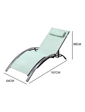 Bahia vert pastel x2 : Lot de 2 transats en aluminium et toile PVC
