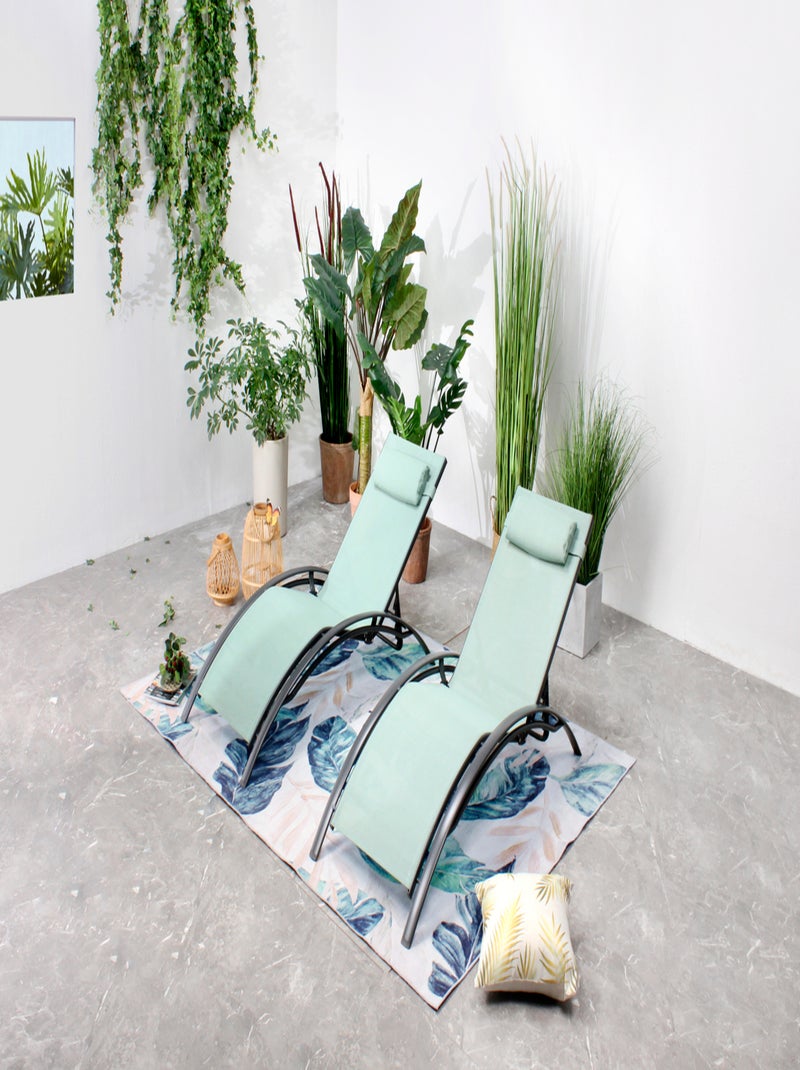 Bahia vert pastel x2 : Lot de 2 transats en aluminium et toile PVC Vert - Kiabi