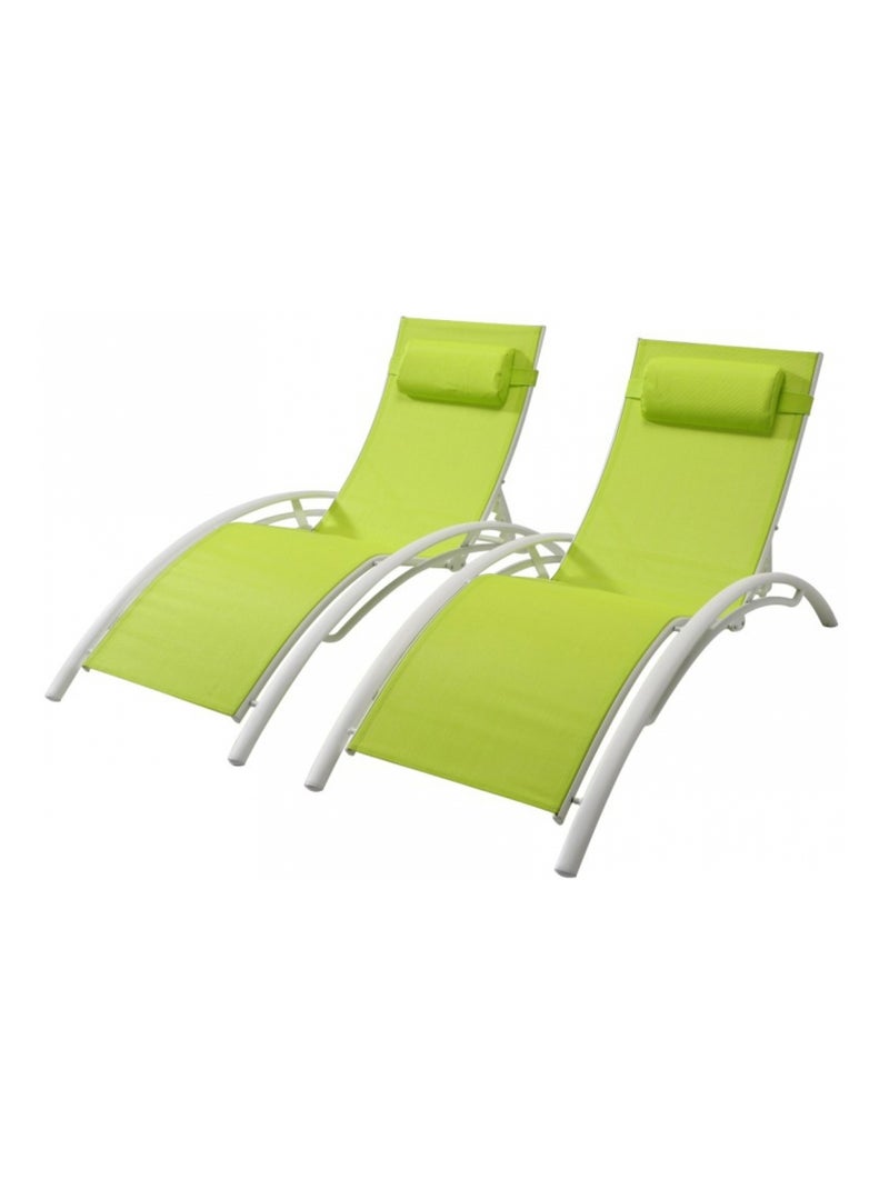 Bahia Vert/Blanc x2 : lot de 2 transats empilables et ajustables en aluminium et toile PVC Vert - Kiabi