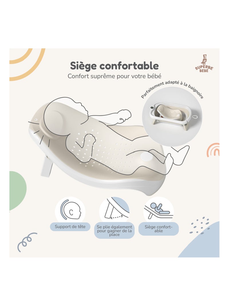 Baignoire b?b? pliable - Thermom?tre et transat inclus | SUPERBE BEBE Beige - Kiabi