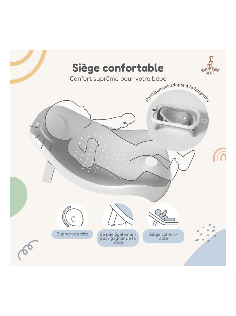 Baignoire b?b? pliable - Thermom?tre et transat inclus | SUPERBE BEBE Gris - Kiabi