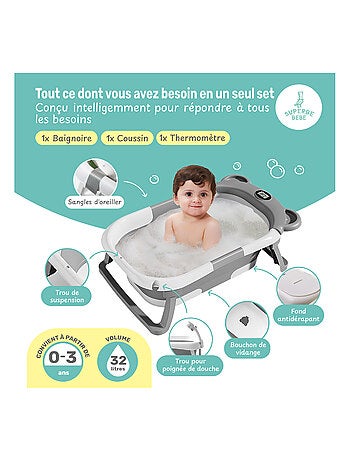 Baignoire bébé pliable - Thermomètre et coussin inclus - BEAR | SUPERBE BEBE
