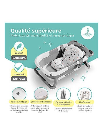 Baignoire bébé pliable - Thermomètre et coussin inclus - BEAR | SUPERBE BEBE