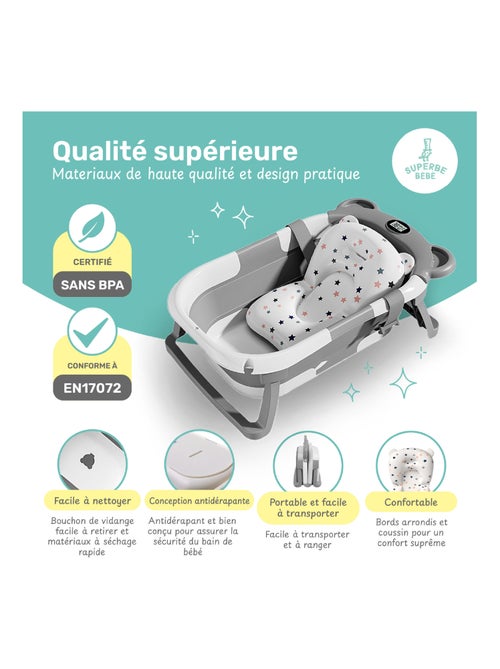 Baignoire bébé pliable - Thermomètre et coussin inclus - BEAR | SUPERBE BEBE - Kiabi