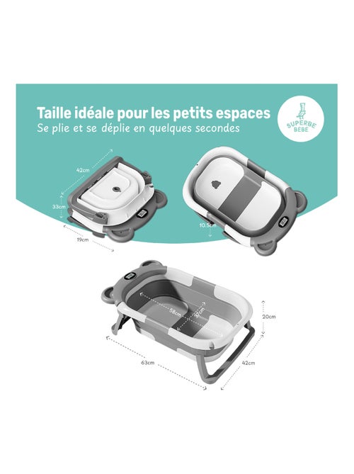 Baignoire bébé pliable - Thermomètre et coussin inclus - BEAR | SUPERBE BEBE - Kiabi