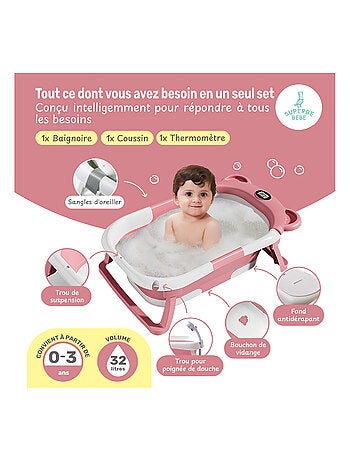 Baignoire bébé pliable - Thermomètre et coussin inclus - BEAR | SUPERBE BEBE