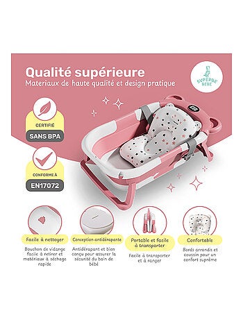 Baignoire bébé pliable - Thermomètre et coussin inclus - BEAR | SUPERBE BEBE