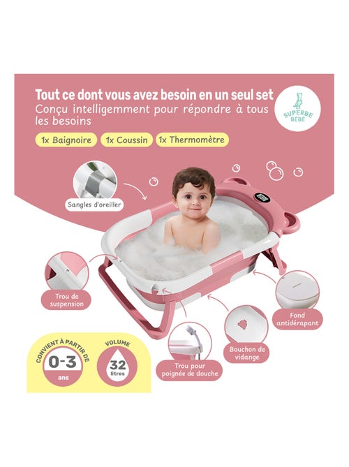 Baignoire bébé pliable - Thermomètre et coussin inclus - BEAR | SUPERBE BEBE - Kiabi