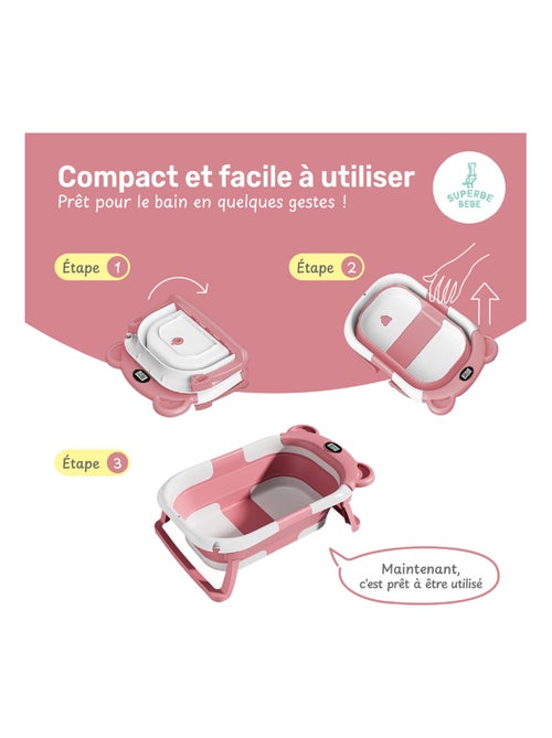 Baignoire bébé pliable - Thermomètre et coussin inclus - BEAR | SUPERBE BEBE - Kiabi