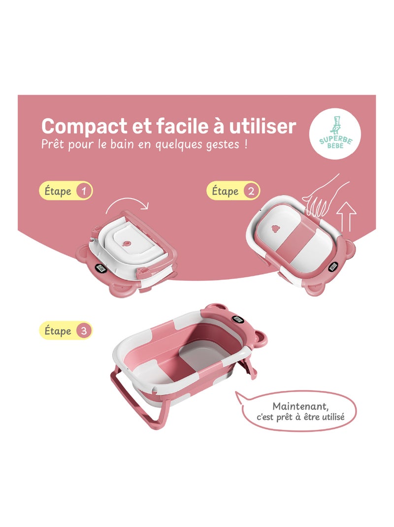 Baignoire bébé pliable - Thermomètre et coussin inclus - BEAR | SUPERBE BEBE Rose - Kiabi