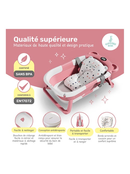 Baignoire bébé pliable - Thermomètre et coussin inclus - BEAR | SUPERBE BEBE - Kiabi