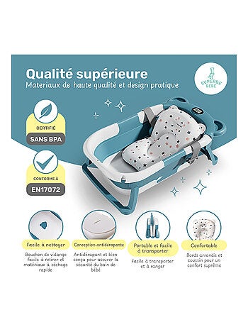 Baignoire bébé pliable - Thermomètre et coussin inclus - BEAR | SUPERBE BEBE