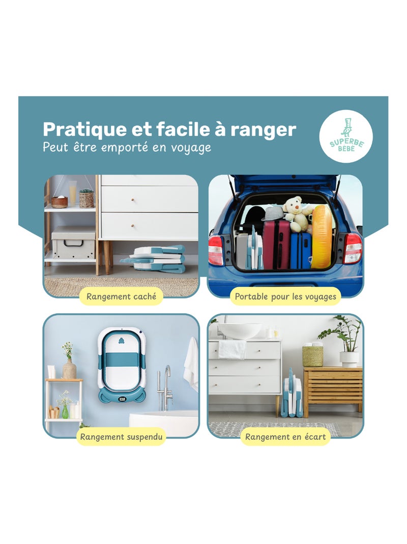 Baignoire bébé pliable - Thermomètre et coussin inclus - BEAR | SUPERBE BEBE Vert - Kiabi