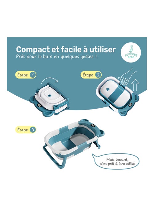 Baignoire bébé pliable - Thermomètre et coussin inclus - BEAR | SUPERBE BEBE - Kiabi