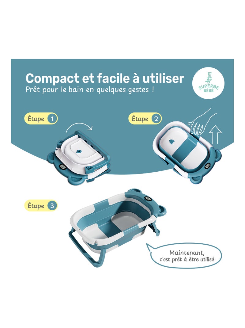 Baignoire bébé pliable - Thermomètre et coussin inclus - BEAR | SUPERBE BEBE Vert - Kiabi