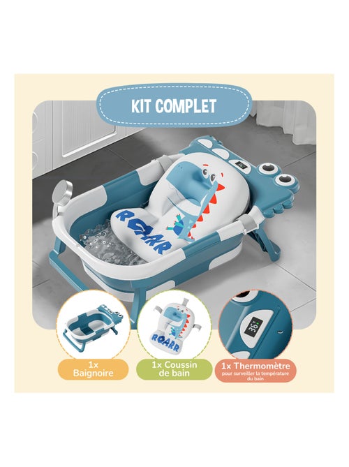 Baignoire bébé pliable - Thermomètre et coussin inclus - DINO | SUPERBE BEBE - Kiabi