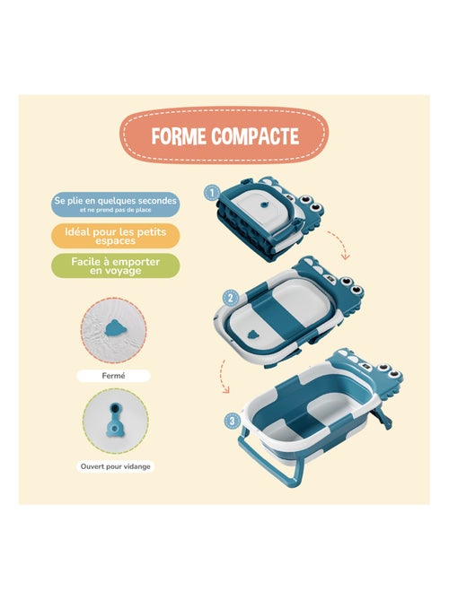 Baignoire bébé pliable - Thermomètre et coussin inclus - DINO | SUPERBE BEBE - Kiabi
