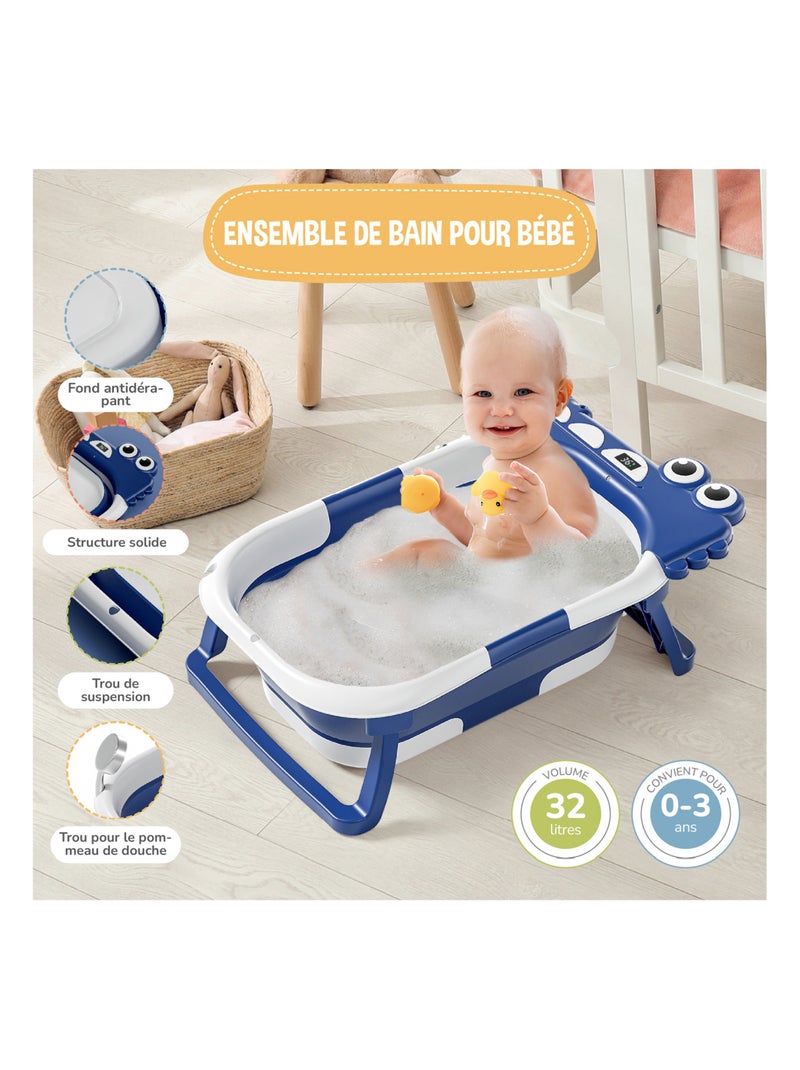 Baignoire bébé pliable - Thermomètre et coussin inclus - DINO | SUPERBE BEBE Bleu - Kiabi