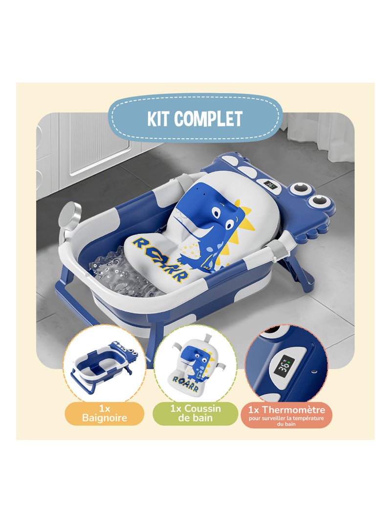 Baignoire bébé pliable - Thermomètre et coussin inclus - DINO | SUPERBE BEBE Bleu - Kiabi