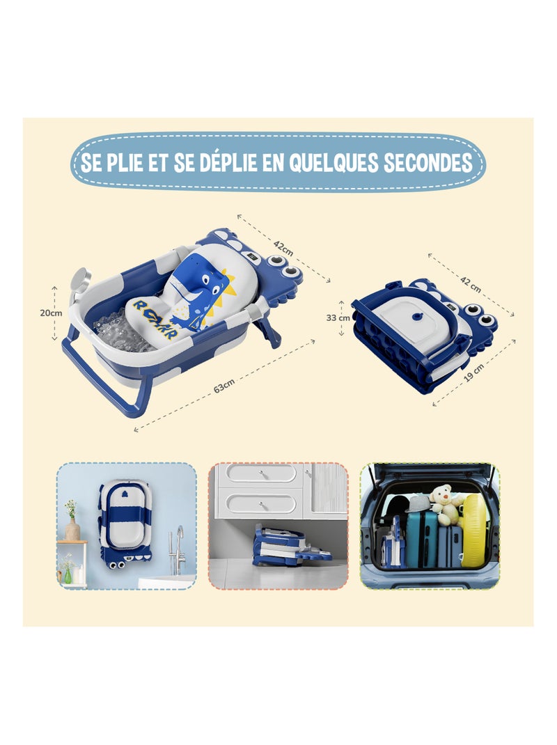 Baignoire bébé pliable - Thermomètre et coussin inclus - DINO | SUPERBE BEBE Bleu - Kiabi