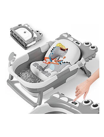 Baignoire bébé pliable - Thermomètre et coussin inclus - DINO | SUPERBE BEBE