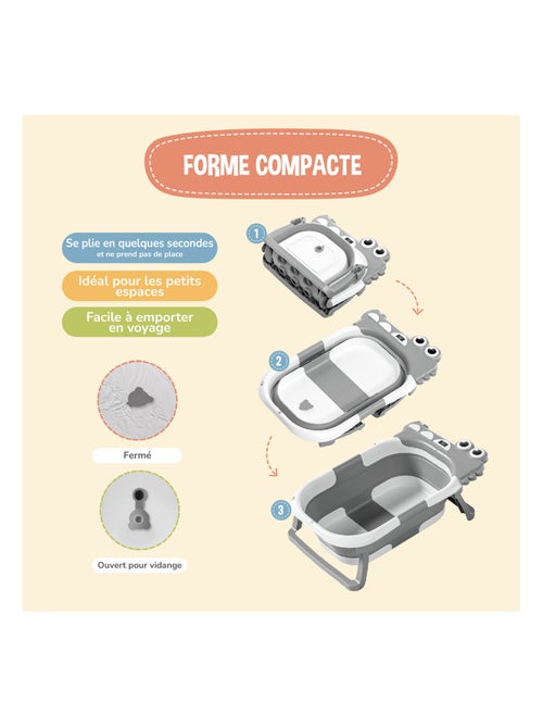 Baignoire bébé pliable - Thermomètre et coussin inclus - DINO | SUPERBE BEBE - Kiabi