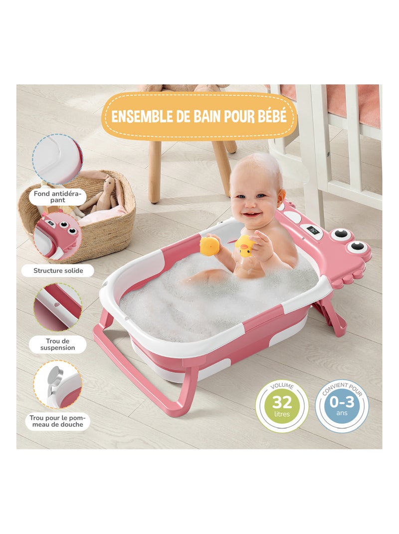 Baignoire bébé pliable - Thermomètre et coussin inclus - DINO | SUPERBE BEBE Rose - Kiabi