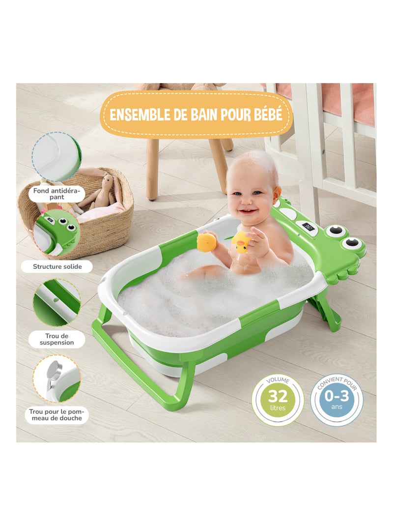 Baignoire bébé pliable - Thermomètre et coussin inclus - DINO | SUPERBE BEBE Vert clair - Kiabi