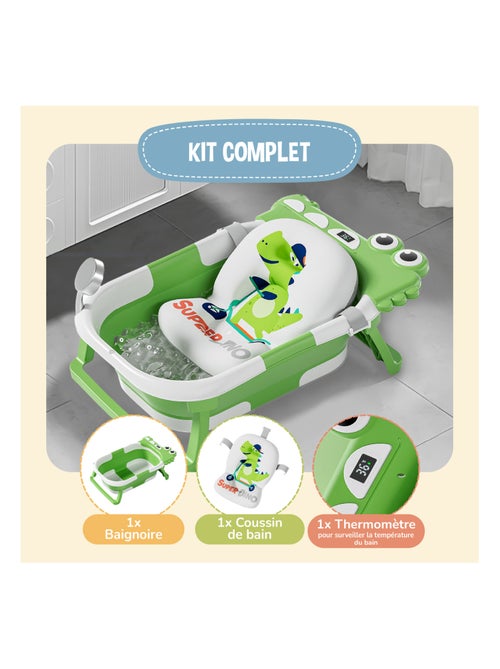 Baignoire bébé pliable - Thermomètre et coussin inclus - DINO | SUPERBE BEBE - Kiabi