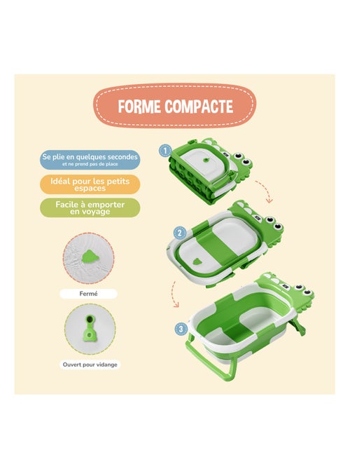 Baignoire bébé pliable - Thermomètre et coussin inclus - DINO | SUPERBE BEBE - Kiabi