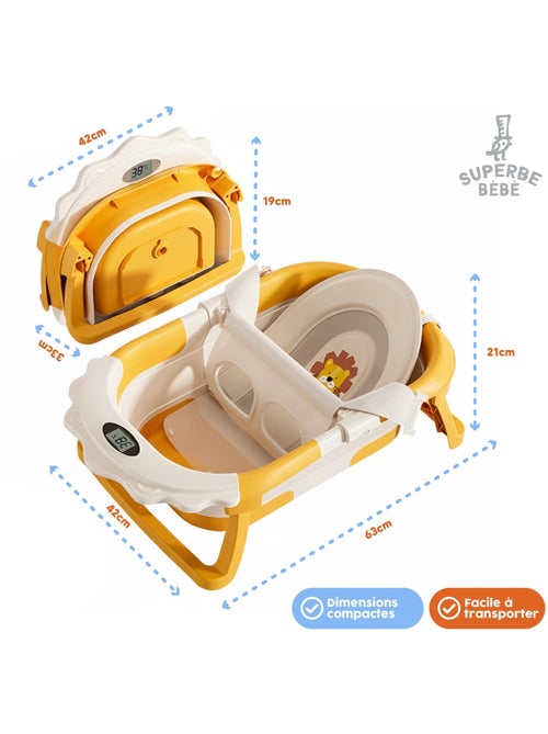 Baignoire bébé pliable - Thermomètre et coussin inclus - LION | SUPERBE BEBE - Kiabi
