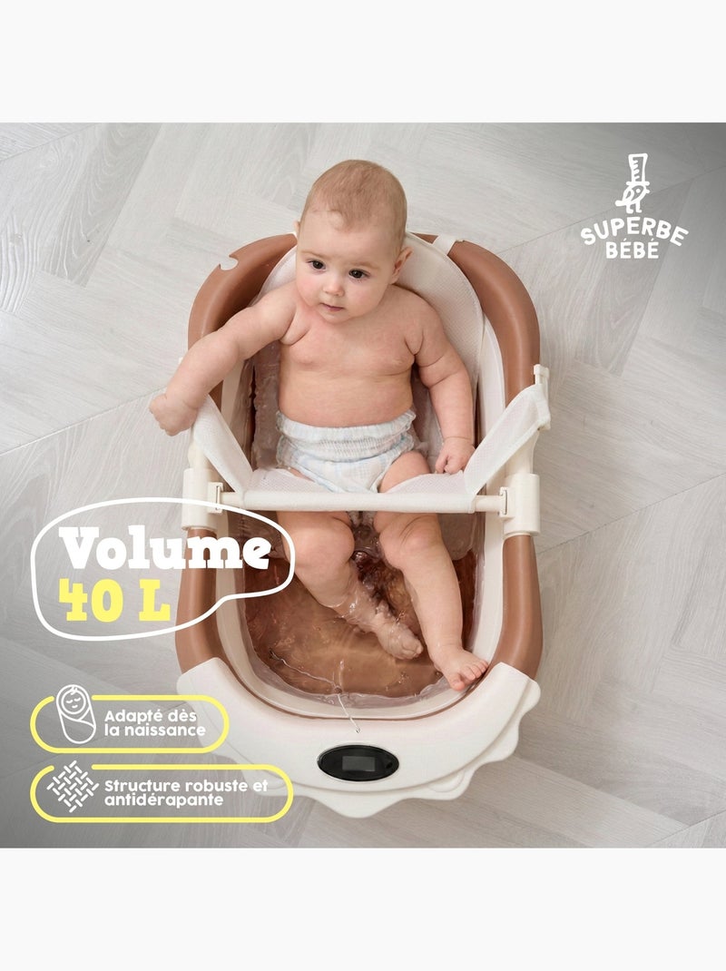 Baignoire bébé pliable - Thermomètre et coussin inclus - LION | SUPERBE BEBE Marron - Kiabi