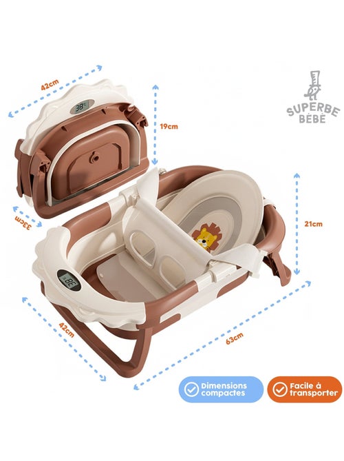 Baignoire bébé pliable - Thermomètre et coussin inclus - LION | SUPERBE BEBE - Kiabi