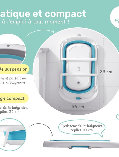 Baignoire Bébé Pliable 3 Tapes Avec Coussin De Bain